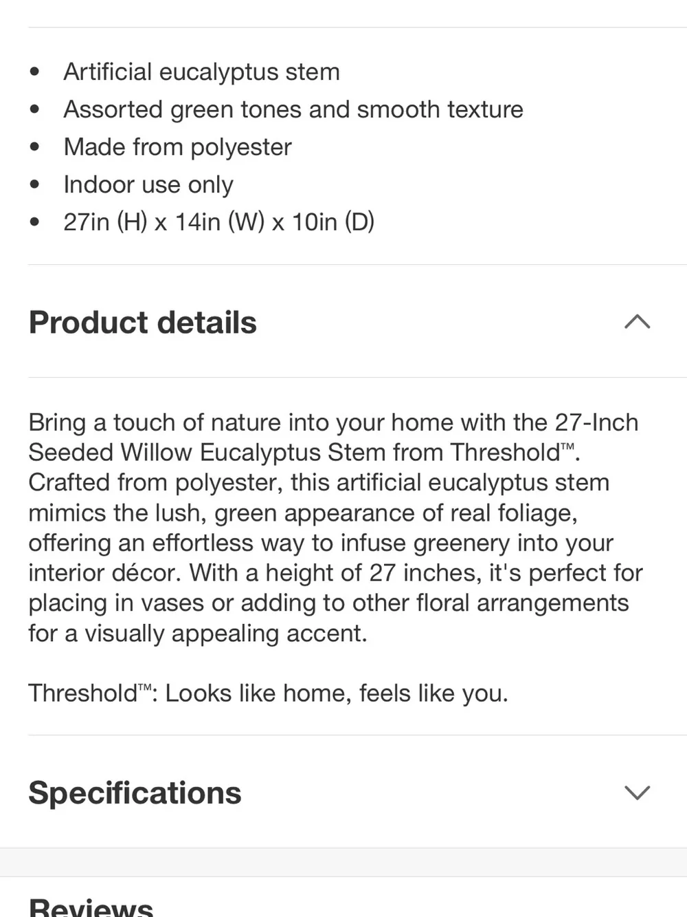 Set of Two Threshold Green Faux Willow Eucalyptus Spray with Buds , 27”